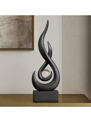AYNEX Black Abstract Flame Sculpture | Modern Art Resin Statue | Dining Room Living Room Office Tabletop Décor Centrepiece Gift