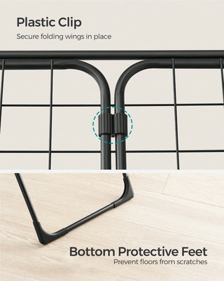 AYNEX Foldable Clothes Airer Drying Rack With Gullwings 18 Metre 17 Rods Steel 50x182x102cm Indoor Outdoor Free Standing Laundry Clothes Horse Black