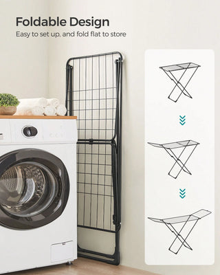 AYNEX Foldable Clothes Airer Drying Rack With Gullwings 18 Metre 17 Rods Steel 50x182x102cm Indoor Outdoor Free Standing Laundry Clothes Horse Black