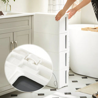 AYNEX 4 Tier Narrow Storage Tower on Wheels 28L Plastic Shelf Unit Space Saving Kitchen Bathroom Bedroom Column Trolley 45x17x84cm White