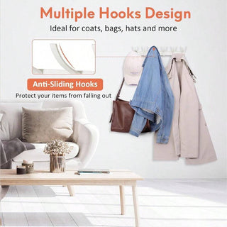 AYNEX | 2pcs Cream White 6-Hook Wall Mounted Coat Rack Punch Free Aluminium Entryway Hallway Heavy Duty Hanging Clothes Hanger Hooks