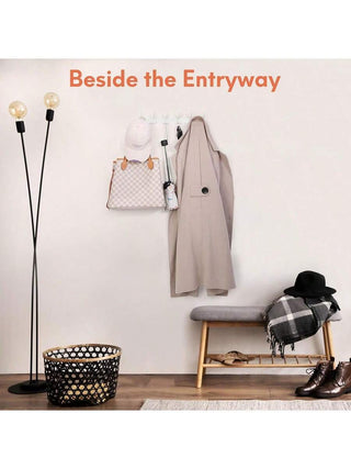 AYNEX | 2pcs Cream White 6-Hook Wall Mounted Coat Rack Punch Free Aluminium Entryway Hallway Heavy Duty Hanging Clothes Hanger Hooks