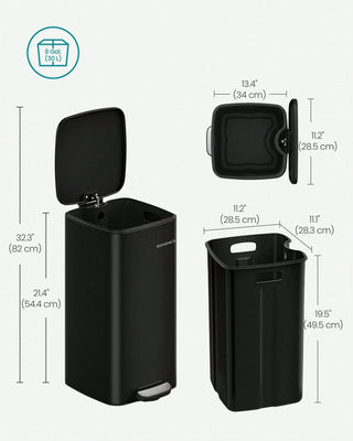 AYNEX 30L Steel Kitchen Pedal Bin | Soft Close & Stays Open | Inner Bucket | Non-Slip Base | Ink Black