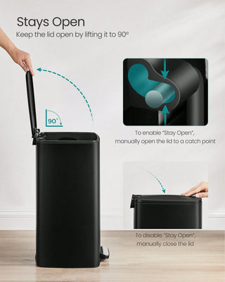 AYNEX 30L Steel Kitchen Pedal Bin | Soft Close & Stays Open | Inner Bucket | Non-Slip Base | Ink Black