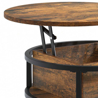 AYNEX Lift Top Coffee Table with Hidden Storage Compartment Round Lift Up Coffee Table for Living Room Rust Brown 60x60x47cm