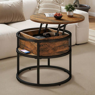 AYNEX Lift Top Coffee Table with Hidden Storage Compartment Round Lift Up Coffee Table for Living Room Rust Brown 60x60x47cm