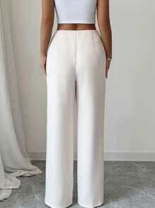 Elenzga Women's Solid Color Button Design Straight Loose Casual Pants Fall Cloth For Women