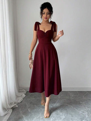Burgundy Elegant Sleeveless Cami Dress – High Waist Flared Knee-Length AYNEX WEAR