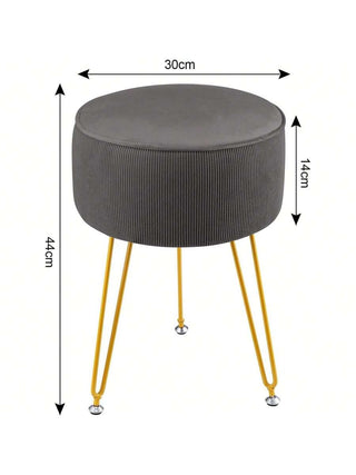 AYNEX Round Vanity Stool | Grey Flannel Seat & Gold Metal Legs | Dressing Table Footstool | High-Density Sponge | 30x30x43cm | Bedroom & Living Room Accent Stool