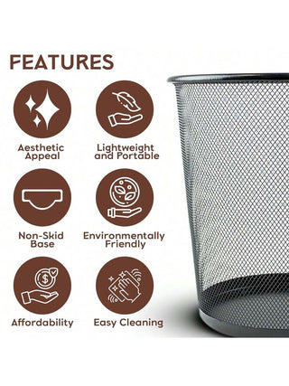 AYNEX Circular Steel Mesh Metal Waste Bin Trash Can 27x23.5cm Lightweight Sturdy Basket For Bathroom Kitchen Home Office Bedroom Dorm Room