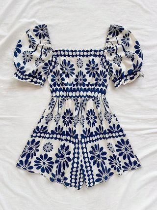 Retro Floral Square Neck Wide Leg Jumpsuit | AYNEX WEAR