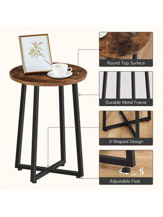AYNEX Side Table with Metal Frame Small Bedside Table Industrial Coffee Table Rustic Brown 40x40x55cm