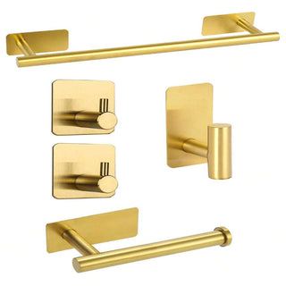 AYNEX 5-Piece Stainless Steel Bathroom Accessory Set | Towel Bar, Toilet Paper Holder & Robe Hook | No Drill Easy Install | Black, Gold & Silver | Modern Bathroom Fixtures