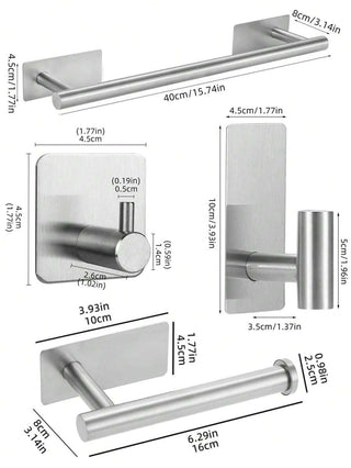 AYNEX 5-Piece Stainless Steel Bathroom Accessory Set | Towel Bar, Toilet Paper Holder & Robe Hook | No Drill Easy Install | Black, Gold & Silver | Modern Bathroom Fixtures