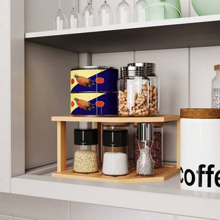 AYNEX Bamboo Corner Shelf Organiser Cabinet Space Saver Kitchen Countertop Plates Bowls Holder Cupboard Storage Rack Natural Wood