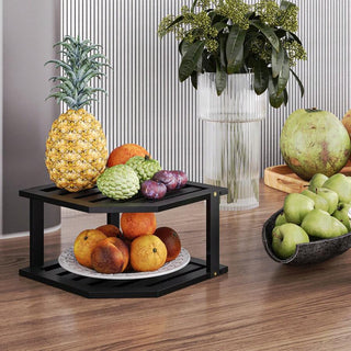 AYNEX Bamboo Corner Shelf Organiser Cabinet Space Saver Kitchen Countertop Plates Bowls Holder Cupboard Storage Rack Natural Wood