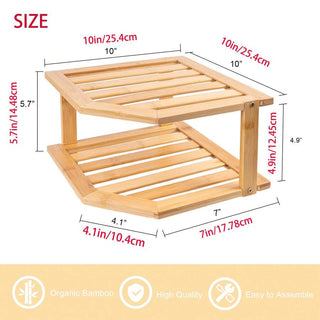 AYNEX Bamboo Corner Shelf Organiser Cabinet Space Saver Kitchen Countertop Plates Bowls Holder Cupboard Storage Rack Natural Wood
