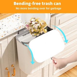 AYNEX 9L Compact Hanging Kitchen Bin With Lid Odour-Resistant Touch-Free Space-Saving Rectangular Open Top Durable Plastic Food Waste Compost White