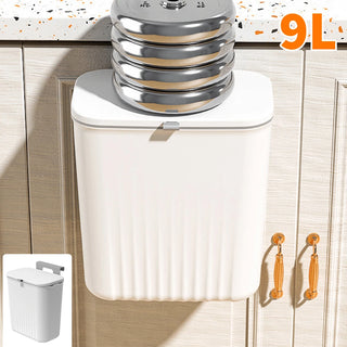 AYNEX 9L Compact Hanging Kitchen Bin With Lid Odour-Resistant Touch-Free Space-Saving Rectangular Open Top Durable Plastic Food Waste Compost White