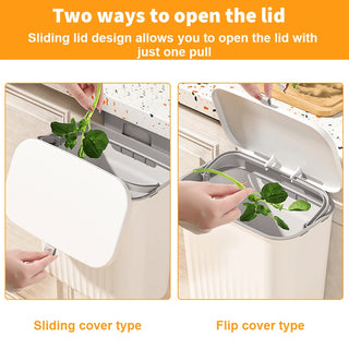 AYNEX 9L Compact Hanging Kitchen Bin With Lid Odour-Resistant Touch-Free Space-Saving Rectangular Open Top Durable Plastic Food Waste Compost White
