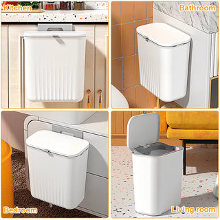 AYNEX 9L Compact Hanging Kitchen Bin With Lid Odour-Resistant Touch-Free Space-Saving Rectangular Open Top Durable Plastic Food Waste Compost White