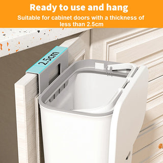 AYNEX 9L Compact Hanging Kitchen Bin With Lid Odour-Resistant Touch-Free Space-Saving Rectangular Open Top Durable Plastic Food Waste Compost White