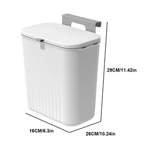 AYNEX 9L Compact Hanging Kitchen Bin With Lid Odour-Resistant Touch-Free Space-Saving Rectangular Open Top Durable Plastic Food Waste Compost White