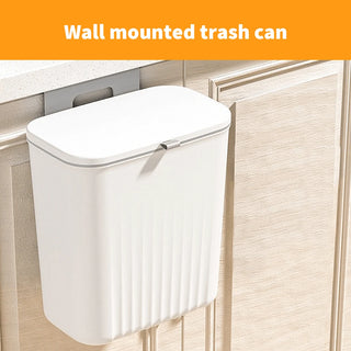 AYNEX 9L Compact Hanging Kitchen Bin With Lid Odour-Resistant Touch-Free Space-Saving Rectangular Open Top Durable Plastic Food Waste Compost White