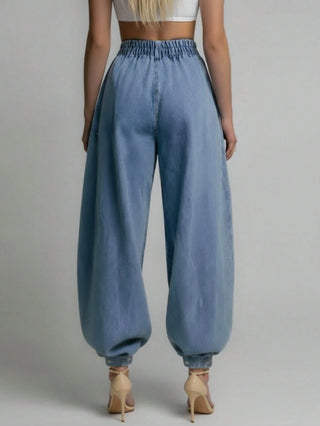 Women’s Loose Wide Leg Denim Pants – Pleated Cuffed Spring/Autumn AYNEX WEAR