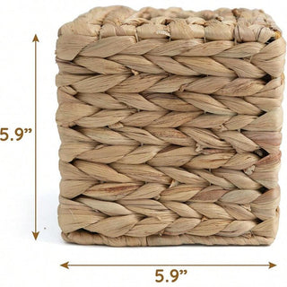 AYNEX Square Rattan Wicker Tissue Box Holder Boho Decorative Woven Facial Tissue Cube Cover Table Bathroom Living Room Natural Wood Colour