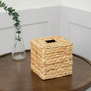 AYNEX Square Rattan Wicker Tissue Box Holder Boho Decorative Woven Facial Tissue Cube Cover Table Bathroom Living Room Natural Wood Colour