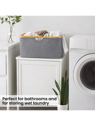 AYNEX Foldable Laundry Basket 40L | Compact Dark Grey Wash Clothes Hamper | Collapsible Storage Basket With Handles | Bedroom, Bathroom & Balcony | Polyester Linen Laundry Bag