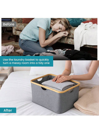 AYNEX Foldable Laundry Basket 40L | Compact Dark Grey Wash Clothes Hamper | Collapsible Storage Basket With Handles | Bedroom, Bathroom & Balcony | Polyester Linen Laundry Bag