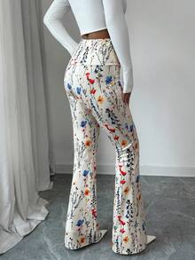 Elenzga Women's High Waist Floral & Plant Print Slim Fit Pants, Suitable For Halloween Costume, Home & Outdoor Wear, Autumn/Winter, New Year, Thanksgiving, Christmas