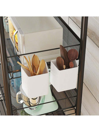 AYNEX Large 4-Layer Rolling Storage Cart Extra Wide Shelves Kitchen Pantry Organiser Movable Snack Vegetable Basket Trolley  Metal Black