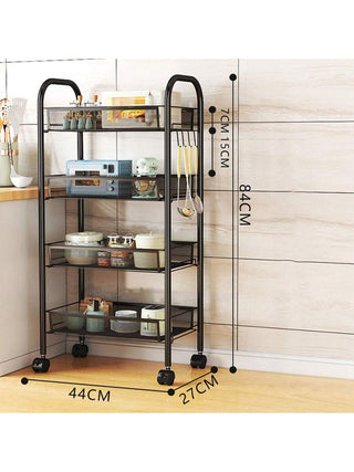 AYNEX Large 4-Layer Rolling Storage Cart Extra Wide Shelves Kitchen Pantry Organiser Movable Snack Vegetable Basket Trolley  Metal Black