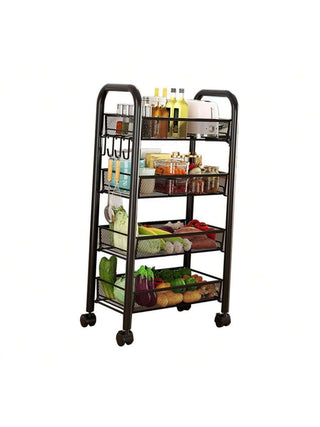AYNEX Large 4-Layer Rolling Storage Cart Extra Wide Shelves Kitchen Pantry Organiser Movable Snack Vegetable Basket Trolley  Metal Black