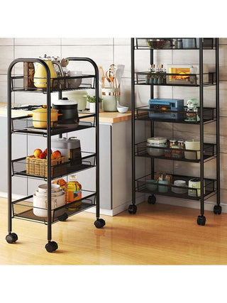 AYNEX Large 4-Layer Rolling Storage Cart Extra Wide Shelves Kitchen Pantry Organiser Movable Snack Vegetable Basket Trolley  Metal Black