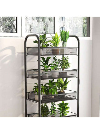 AYNEX Large 4-Layer Rolling Storage Cart Extra Wide Shelves Kitchen Pantry Organiser Movable Snack Vegetable Basket Trolley  Metal Black