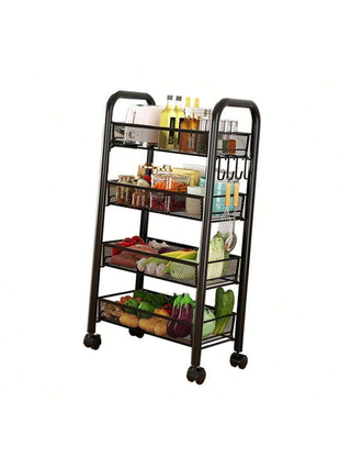 AYNEX Large 4-Layer Rolling Storage Cart Extra Wide Shelves Kitchen Pantry Organiser Movable Snack Vegetable Basket Trolley  Metal Black