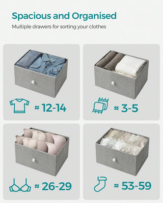 AYNEX 6 Drawer Fabric Chest of Drawers Metal Frame Storage Organiser Dresser Unit 30x80x71cm Nursery Bedroom Hallway Light Grey