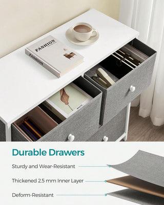 AYNEX 6 Drawer Fabric Chest of Drawers Metal Frame Storage Organiser Dresser Unit 30x80x71cm Nursery Bedroom Hallway Light Grey