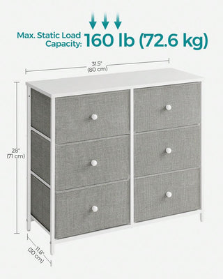 AYNEX 6 Drawer Fabric Chest of Drawers Metal Frame Storage Organiser Dresser Unit 30x80x71cm Nursery Bedroom Hallway Light Grey