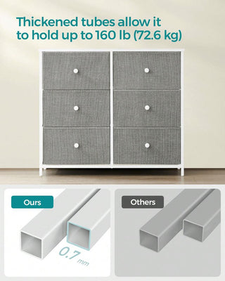 AYNEX 6 Drawer Fabric Chest of Drawers Metal Frame Storage Organiser Dresser Unit 30x80x71cm Nursery Bedroom Hallway Light Grey