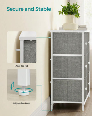 AYNEX 6 Drawer Fabric Chest of Drawers Metal Frame Storage Organiser Dresser Unit 30x80x71cm Nursery Bedroom Hallway Light Grey