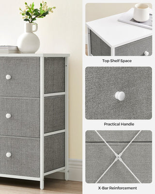 AYNEX 6 Drawer Fabric Chest of Drawers Metal Frame Storage Organiser Dresser Unit 30x80x71cm Nursery Bedroom Hallway Light Grey