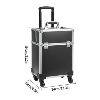 AYNEX Black Aluminium Travel Makeup Organiser Cart Rolling Cart Removable Beauty Box Smooth Wheels Customisable Compartments