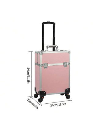 AYNEX Pink Aluminium Travel Makeup Organiser Rolling Cart Removable Beauty Box Brush Holder Smooth Wheels Customisable Compartments