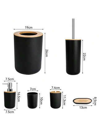 AYNEX 6-Piece Modern Bathroom Accessories Set | Soap Dispenser, Soap Dish, Toothbrush Cup, Toilet Brush & Holder, Bin | Black | PP Material | Bathroom Organiser Set