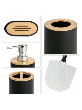 AYNEX 6-Piece Modern Bathroom Accessories Set | Soap Dispenser, Soap Dish, Toothbrush Cup, Toilet Brush & Holder, Bin | Black | PP Material | Bathroom Organiser Set